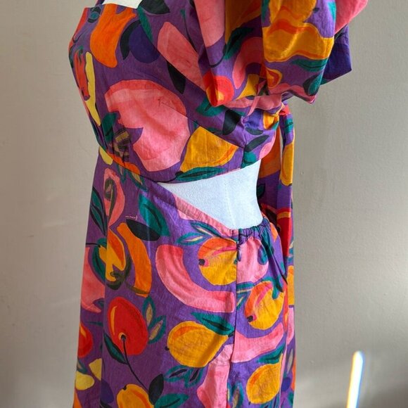 FARM Rio Long-Sleeve Poplin Colorful Open Back Puff Sleeve Mini Dress Size M NWT - Picture 7 of 14